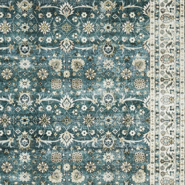 Homeroots 4' Teal Oriental Distressed Area Rug - Stylish, Non-skid, Stain-resistant Design For Any Room 4' X 6' Polyester 574715
