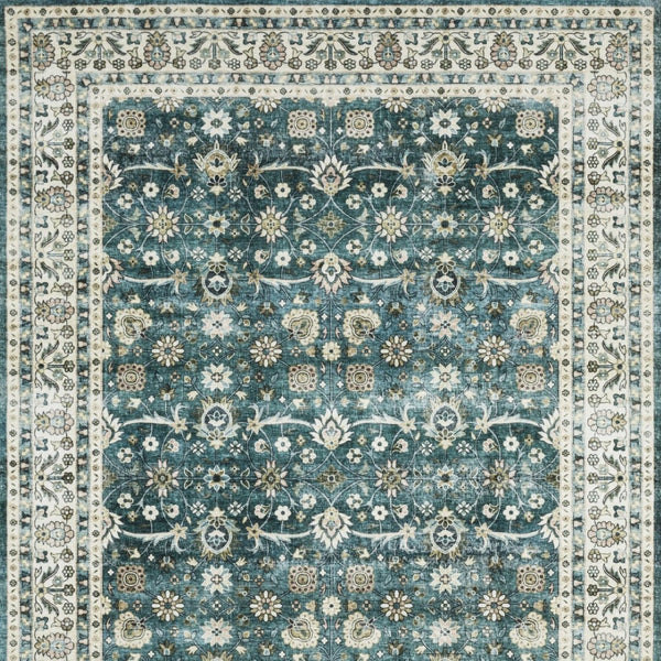Homeroots 4' Teal Oriental Distressed Area Rug - Stylish, Non-skid, Stain-resistant Design For Any Room 4' X 6' Polyester 574715