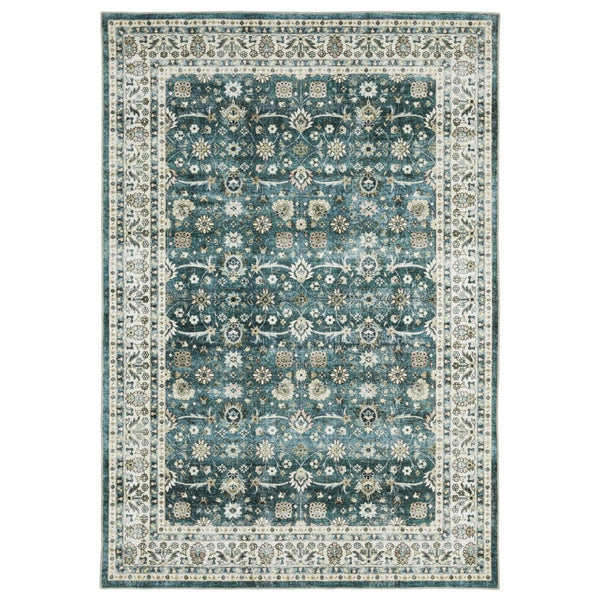 HomeRoots 4' Teal and Ivory Oriental Distressed Area Rug - Timeless Elegance with Stain Resistance & Non-Slip Backing 4' X 6' 574715