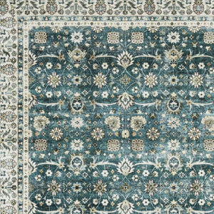 Homeroots 4' Teal Oriental Distressed Area Rug - Stylish, Non-skid, Stain-resistant Design For Any Room 5' X 7' Polyester 574716