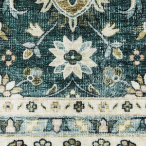 Homeroots 4' Teal Oriental Distressed Area Rug - Stylish, Non-skid, Stain-resistant Design For Any Room 5' X 7' Polyester 574716