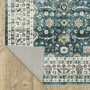 Homeroots 4' Teal Oriental Distressed Area Rug - Stylish, Non-skid, Stain-resistant Design For Any Room 5' X 7' Polyester 574716