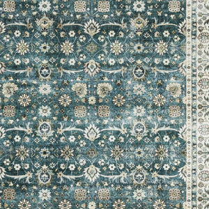 Homeroots 4' Teal Oriental Distressed Area Rug - Stylish, Non-skid, Stain-resistant Design For Any Room 8' X 10' Polyester 574717
