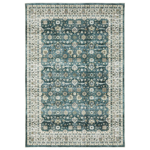 Homeroots 4' Teal Oriental Distressed Area Rug - Stylish, Non-skid, Stain-resistant Design For Any Room 8' X 10' Polyester 574717