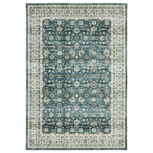 HomeRoots 4' Teal and Ivory Oriental Distressed Area Rug - Timeless Elegance with Stain Resistance & Non-Slip Backing 8' X 10' 574717