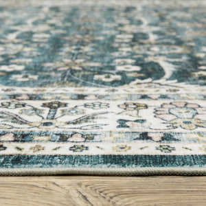 Homeroots 4' Teal Oriental Distressed Area Rug - Stylish, Non-skid, Stain-resistant Design For Any Room 8' X 10' Polyester 574717