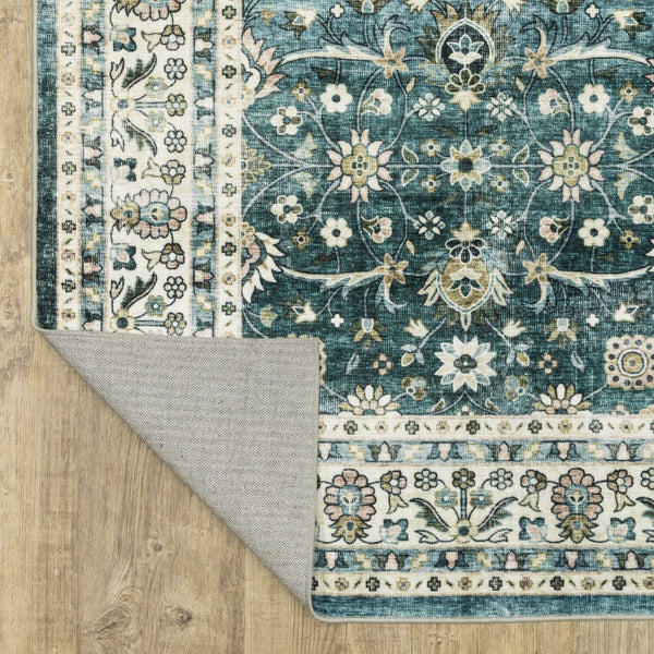 Homeroots 4' Teal Oriental Distressed Area Rug - Stylish, Non-skid, Stain-resistant Design For Any Room 8' X 10' Polyester 574717