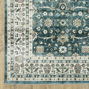 Homeroots 4' Teal Oriental Distressed Area Rug - Stylish, Non-skid, Stain-resistant Design For Any Room 8' X 10' Polyester 574717