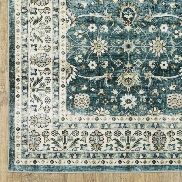 Homeroots 4' Teal Oriental Distressed Area Rug - Stylish, Non-skid, Stain-resistant Design For Any Room 8' X 10' Polyester 574717