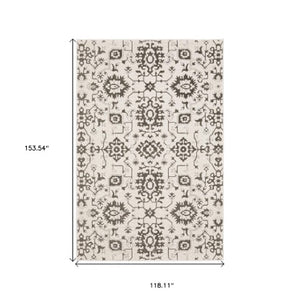 Homeroots 5' Elegant Ivory Oriental Area Rug – Stain Resistant, Perfect For Homes With Kids And Pets, 5x8 10' X 13' Polyester 574719