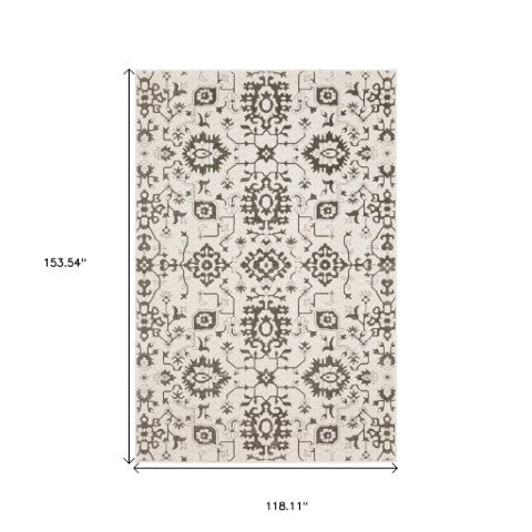 Homeroots 5' Elegant Ivory Oriental Area Rug – Stain Resistant, Perfect For Homes With Kids And Pets, 5x8 10' X 13' Polyester 574719