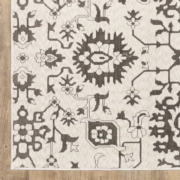 Homeroots 5' Elegant Ivory Oriental Area Rug – Stain Resistant, Perfect For Homes With Kids And Pets, 5x8 10' X 13' Polyester 574719