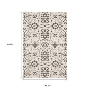 Homeroots 5' Elegant Ivory Oriental Area Rug – Stain Resistant, Perfect For Homes With Kids And Pets, 5x8 4' X 6' Polyester 574720