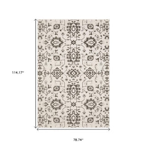 Homeroots 5' Elegant Ivory Oriental Area Rug – Stain Resistant, Perfect For Homes With Kids And Pets, 5x8 7' X 10' Polyester 574721