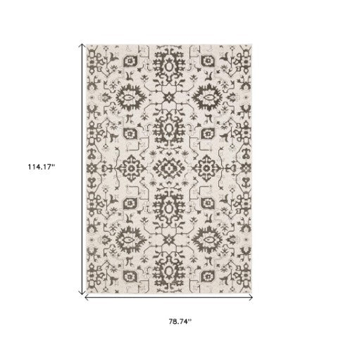 Homeroots 5' Elegant Ivory Oriental Area Rug – Stain Resistant, Perfect For Homes With Kids And Pets, 5x8 7' X 10' Polyester 574721
