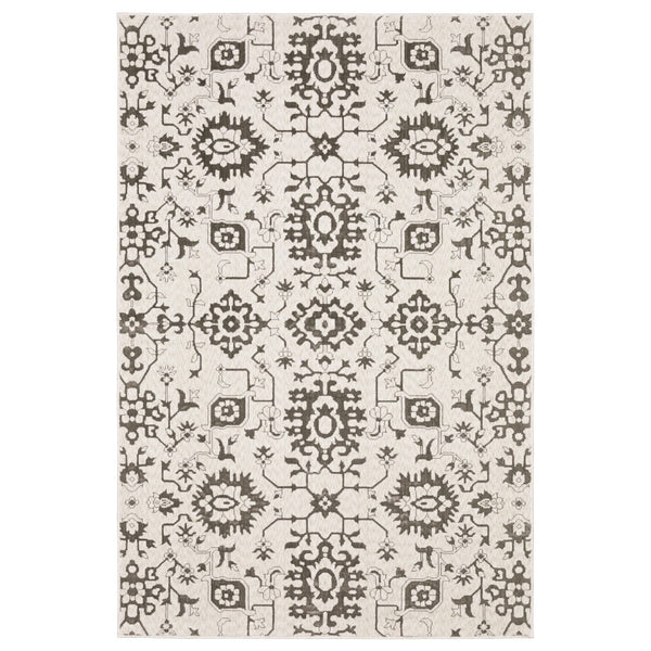 Homeroots 5' Elegant Ivory Oriental Area Rug – Stain Resistant, Perfect For Homes With Kids And Pets, 5x8 7' X 10' Polyester 574721