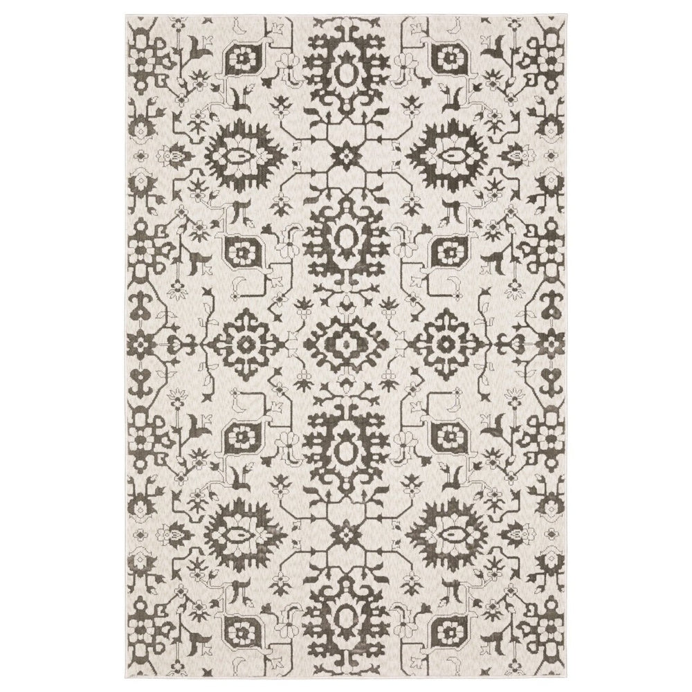 HomeRoots 5' Timeless Ivory and Gray Oriental Area Rug - Stain-Resistant, Durable Design for Any Room 7' X 10' 574721