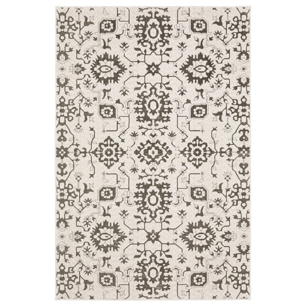 HomeRoots 5' Timeless Ivory and Gray Oriental Area Rug - Stain-Resistant, Durable Design for Any Room 8' X 11' 574722