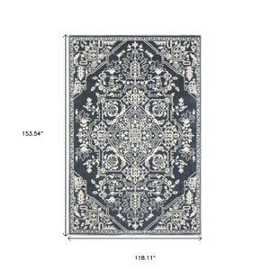 Homeroots 10' Elegant Power Loom Oriental Area Rug In Blue - Stain Resistant, Perfect For Kids And Pets! Blue,Ivory Polyester 574723