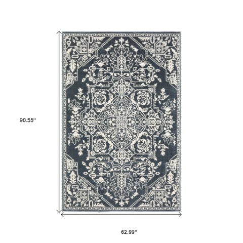 Homeroots 10' Elegant Power Loom Oriental Area Rug In Blue - Stain Resistant, Perfect For Kids And Pets! 5' X 8' Polyester 574725