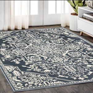 Homeroots 10' Elegant Power Loom Oriental Area Rug In Blue - Stain Resistant, Perfect For Kids And Pets! 5' X 8' Polyester 574725