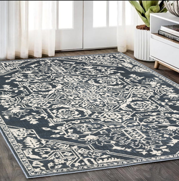 Homeroots 10' Elegant Power Loom Oriental Area Rug In Blue - Stain Resistant, Perfect For Kids And Pets! 5' X 8' Polyester 574725