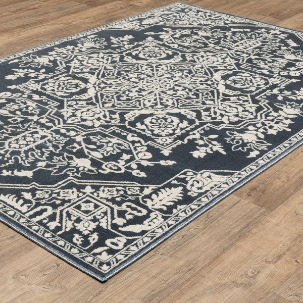 Homeroots 10' Elegant Power Loom Oriental Area Rug In Blue - Stain Resistant, Perfect For Kids And Pets! 5' X 8' Polyester 574725