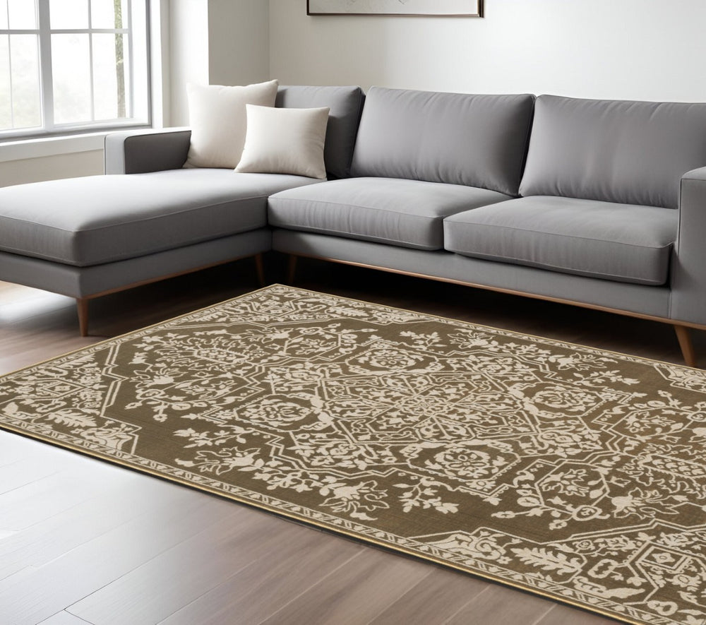 HomeRoots 10' Elegant Power-Loomed Oriental Area Rug for High-Traffic Spaces - Stain-Resistant & Durable Design 7' X 10' 574731