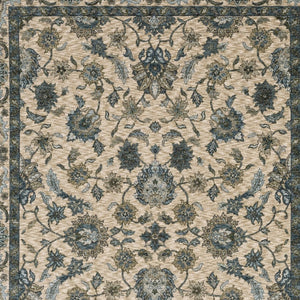 Homeroots 5' Elegant Beige And Blue Oriental Area Rug With Fringe - Stain Resistant And Timeless Design 5' X 8' Polyester 574733