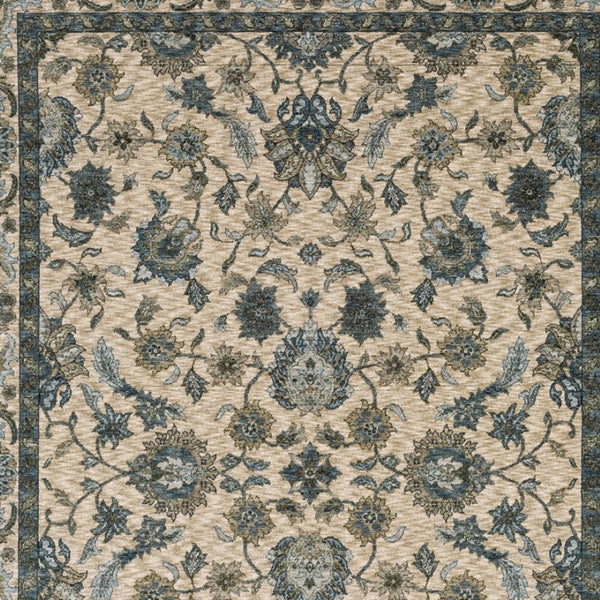 Homeroots 5' Elegant Beige And Blue Oriental Area Rug With Fringe - Stain Resistant And Timeless Design 5' X 8' Polyester 574733