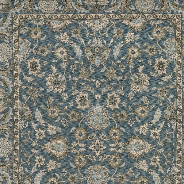 HomeRoots 5' Elegant Beige-Blue Oriental Area Rug with Fringe – Stain-Resistant, Durable, Stylish Design 10' X 13' 574734