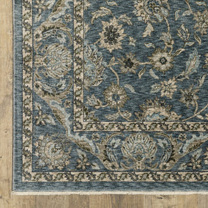 Homeroots 5' Elegant Beige And Blue Oriental Area Rug With Fringe - Stain Resistant And Timeless Design 10' X 13' Polyester 574734
