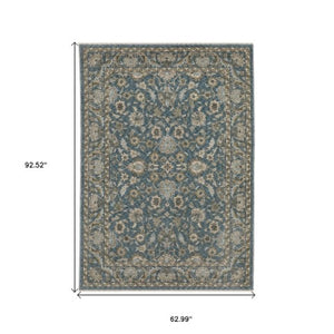 Homeroots 5' Elegant Beige And Blue Oriental Area Rug With Fringe - Stain Resistant And Timeless Design 5' X 8' Polyester 574735