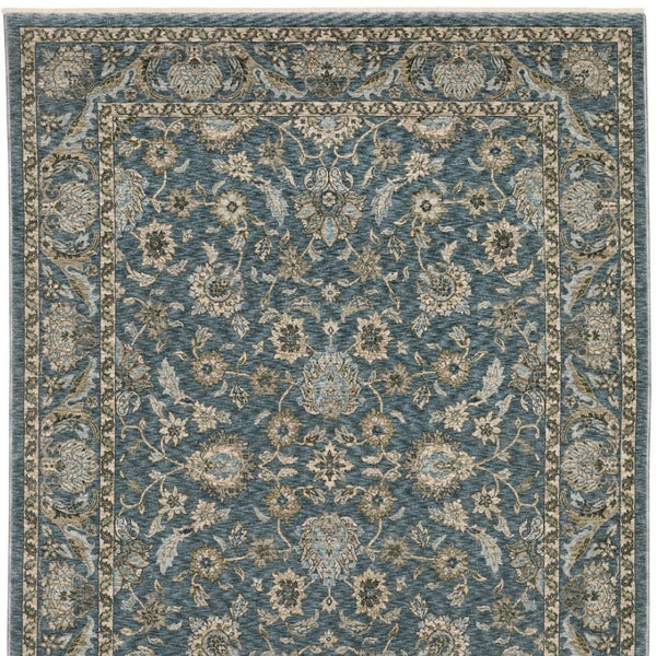 Homeroots 5' Elegant Beige And Blue Oriental Area Rug With Fringe - Stain Resistant And Timeless Design 5' X 8' Polyester 574735