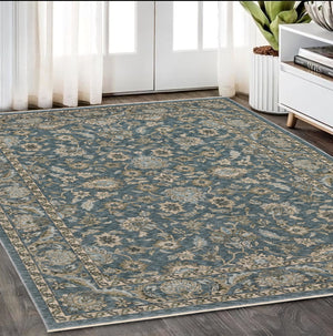Homeroots 5' Elegant Beige And Blue Oriental Area Rug With Fringe - Stain Resistant And Timeless Design 5' X 8' Polyester 574735