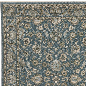 Homeroots 5' Elegant Beige And Blue Oriental Area Rug With Fringe - Stain Resistant And Timeless Design 7' X 10' Polyester 574736