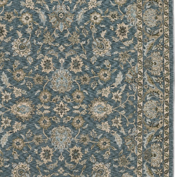 Homeroots 5' Elegant Beige And Blue Oriental Area Rug With Fringe - Stain Resistant And Timeless Design 8' X 11' Polyester 574737