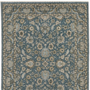 Homeroots 5' Elegant Beige And Blue Oriental Area Rug With Fringe - Stain Resistant And Timeless Design 8' X 11' Polyester 574737