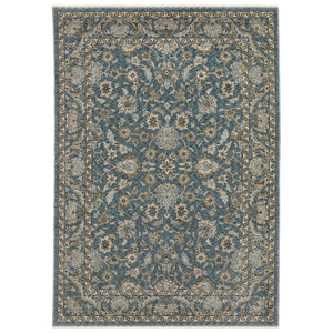HomeRoots 5' Elegant Beige-Blue Oriental Area Rug with Fringe – Stain-Resistant, Durable, Stylish Design 8' X 11' 574737