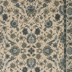 Homeroots 5' Elegant Beige And Blue Oriental Area Rug With Fringe - Stain Resistant And Timeless Design 10' X 13' Polyester 574738