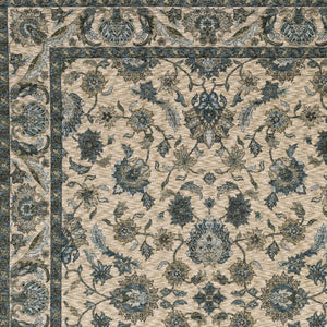 Homeroots 5' Elegant Beige And Blue Oriental Area Rug With Fringe - Stain Resistant And Timeless Design 8' X 11' Polyester 574740