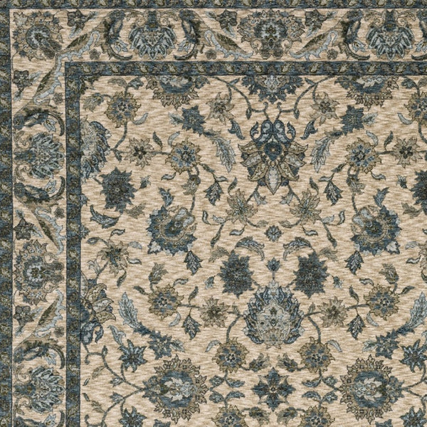 Homeroots 5' Elegant Beige And Blue Oriental Area Rug With Fringe - Stain Resistant And Timeless Design 8' X 11' Polyester 574740