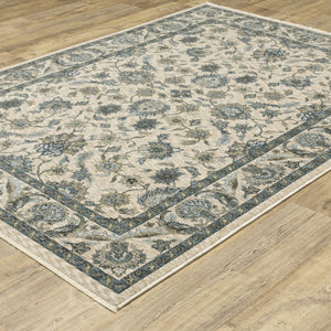 Homeroots 5' Elegant Beige And Blue Oriental Area Rug With Fringe - Stain Resistant And Timeless Design 8' X 11' Polyester 574740
