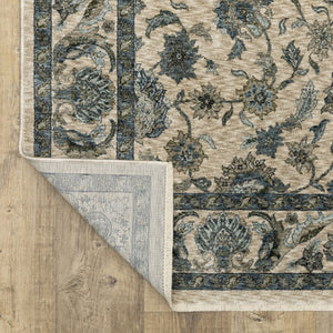 HomeRoots 5' Elegant Beige-Blue Oriental Area Rug with Fringe – Stain-Resistant, Durable, Stylish Design 8' X 11' 574740