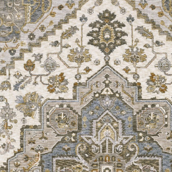 Homeroots 5' Ivory Medallion Fringe Area Rug – Stain-resistant, Stylish Design For Home Décor Enhancement 5' X 8' Polyester 574741