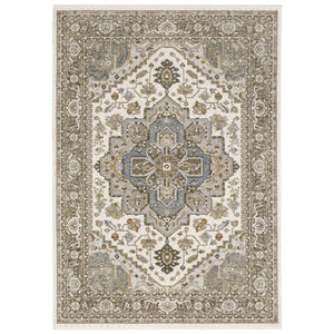 Homeroots 5' Ivory Medallion Fringe Area Rug – Stain-resistant, Stylish Design For Home Décor Enhancement 5' X 8' Polyester 574741