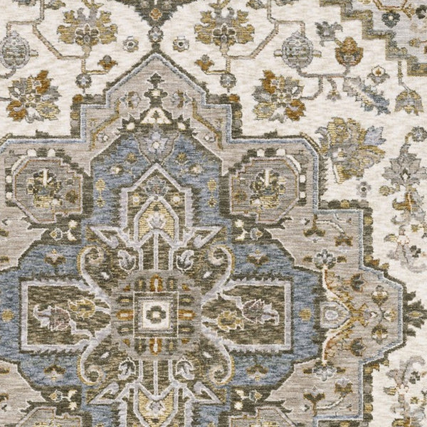 Homeroots 5' Ivory Medallion Fringe Area Rug – Stain-resistant, Stylish Design For Home Décor Enhancement 10' X 13' Polyester 574742