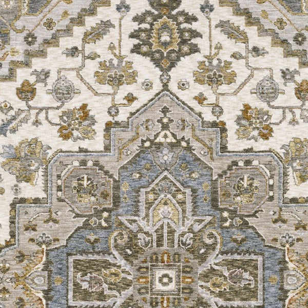 Homeroots 5' Ivory Medallion Fringe Area Rug – Stain-resistant, Stylish Design For Home Décor Enhancement 7' X 10' Polyester 574743