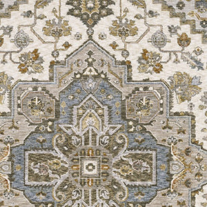 Homeroots 5' Ivory Medallion Fringe Area Rug – Stain-resistant, Stylish Design For Home Décor Enhancement 8' X 11' Polyester 574744