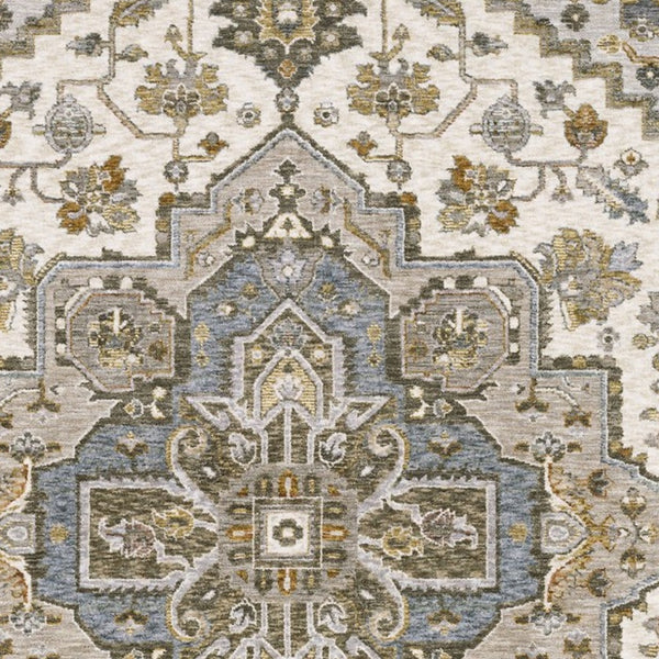 Homeroots 5' Ivory Medallion Fringe Area Rug – Stain-resistant, Stylish Design For Home Décor Enhancement 8' X 11' Polyester 574744